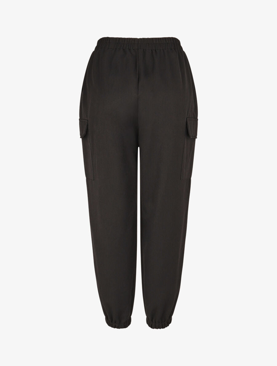 Pantalon fluide uni à bords élastiqués - Noir - 2