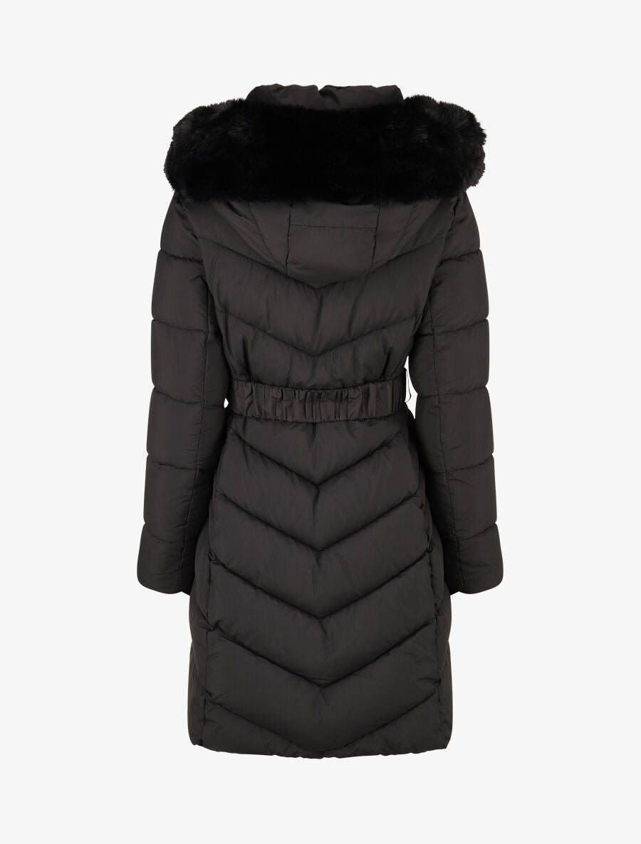 Doudoune droite à fourrure synthétique - Noir - 2