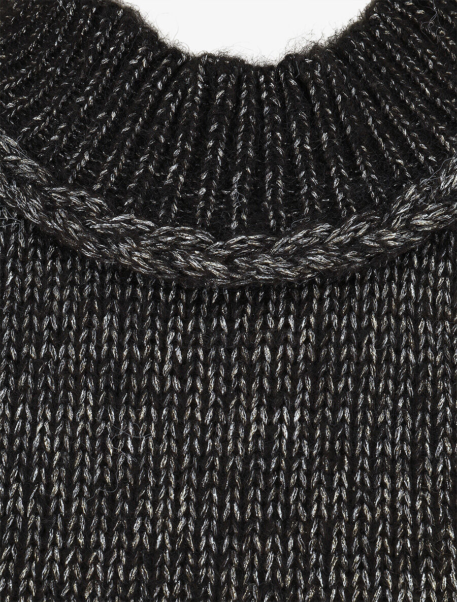 Pull uni irisé à col rond - Noir - 3