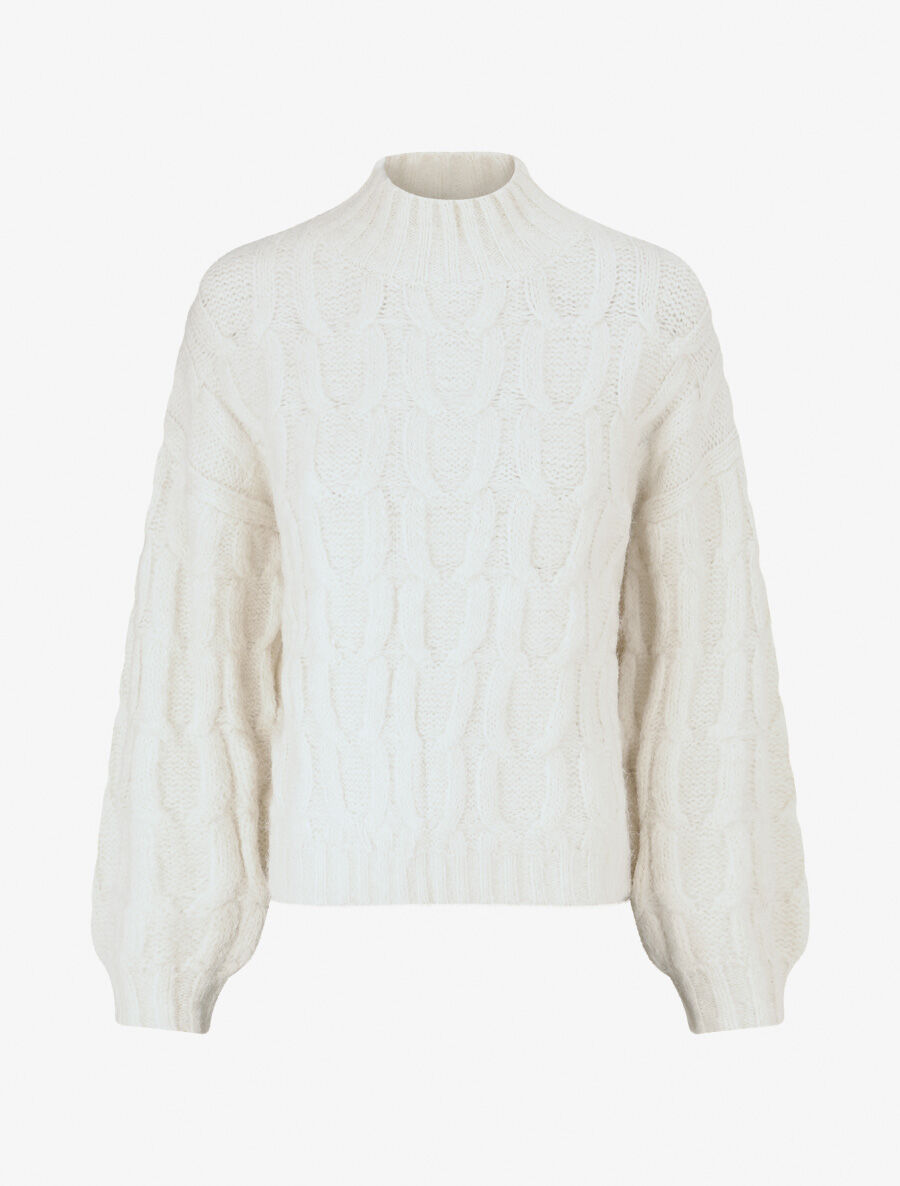 Pull uni en maille à col montant - Crème - 5