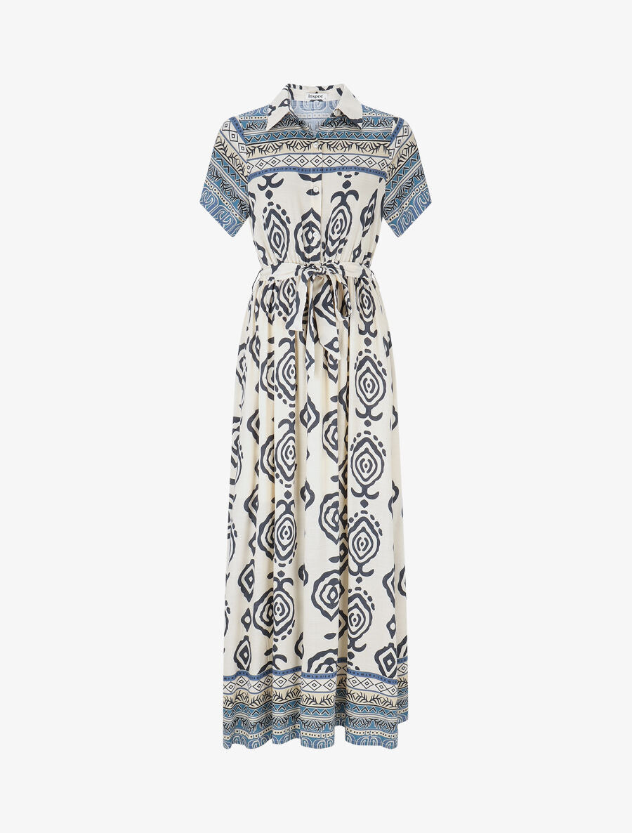 Robe longue manches courtes imprimé graphique - Marine/écru - 1