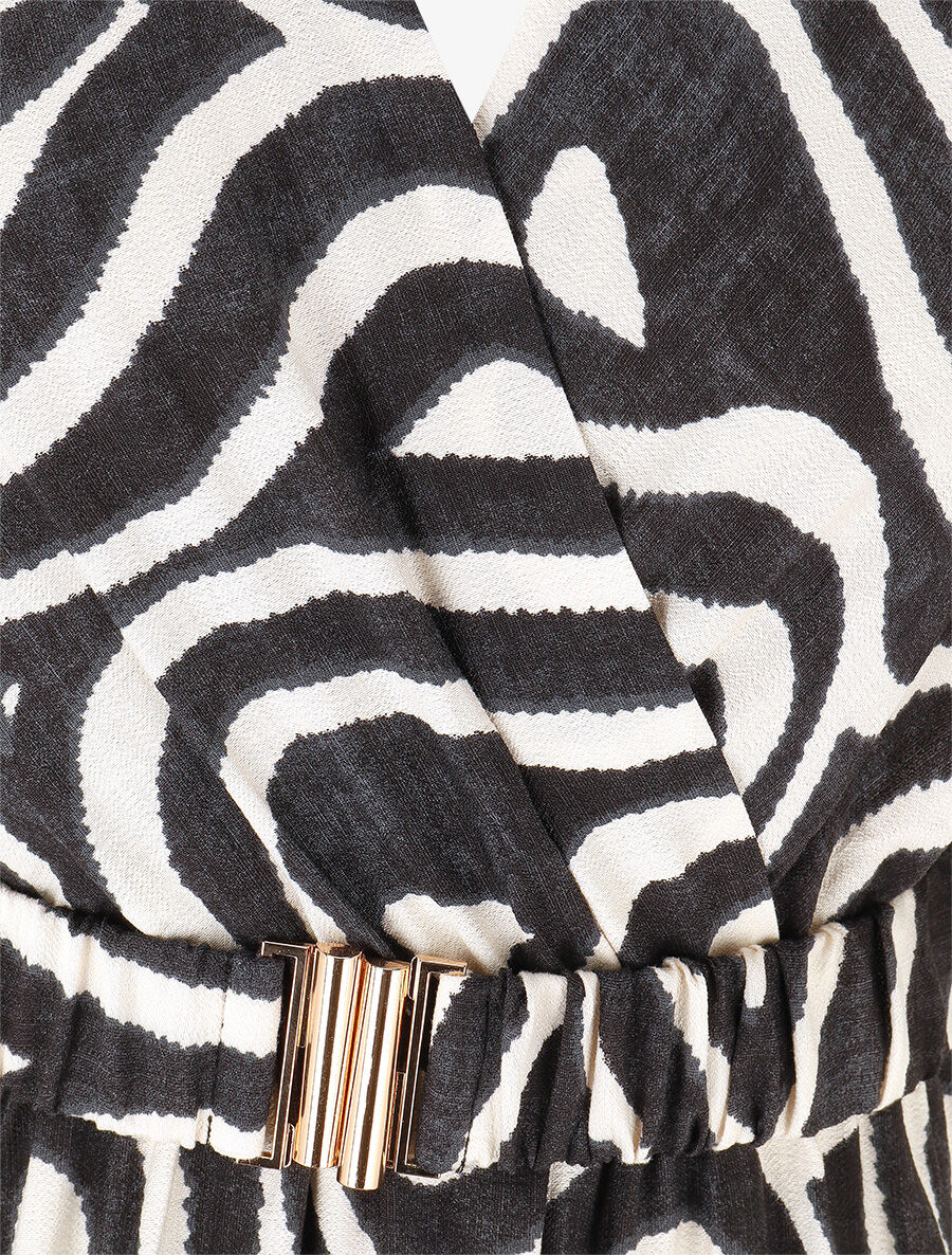 Robe longue col cache-coeur imprimé graphique - Noir - 3