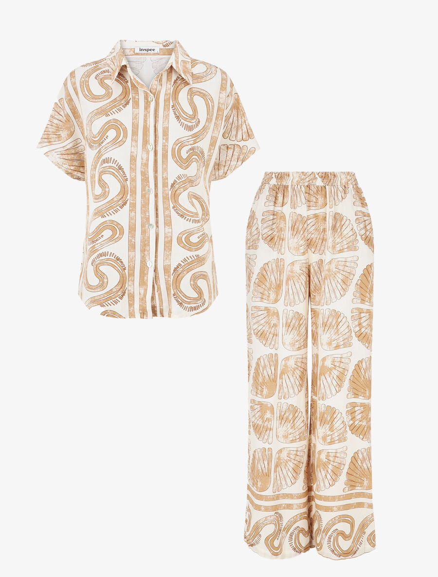 Ensemble chemise et pantalon imprimé fantaisie - Beige - 2