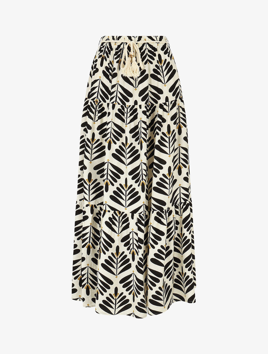 Jupe longue taille haute imprimé végétal - Noir - 4