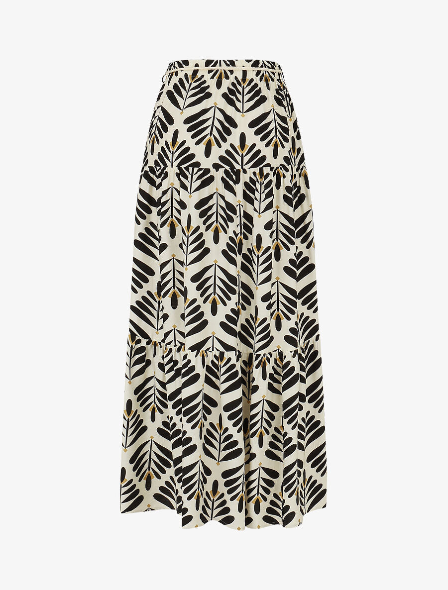 Jupe longue taille haute imprimé végétal - Noir - 2