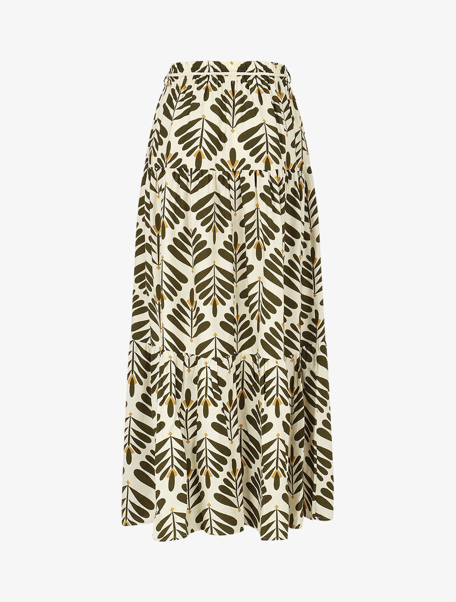 Jupe longue taille haute imprimé végétal - Kaki - 2