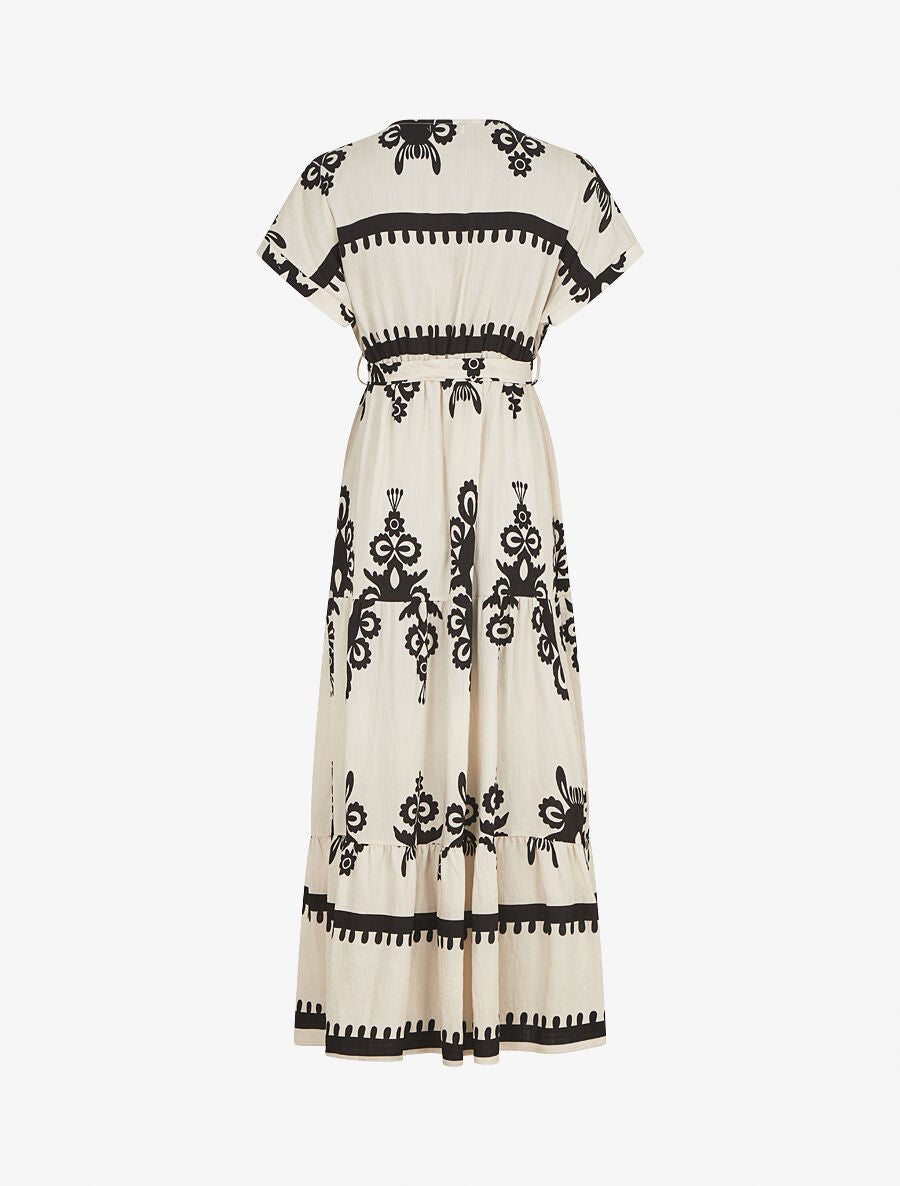 Robe longue manches courtes imprimé fantaisie - Écru - 2