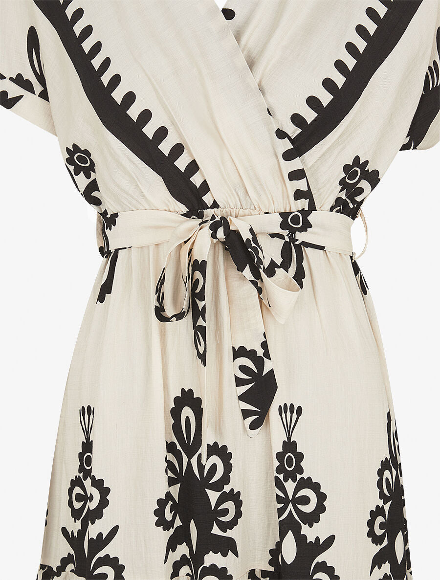 Robe longue manches courtes imprimé fantaisie - Écru - 3