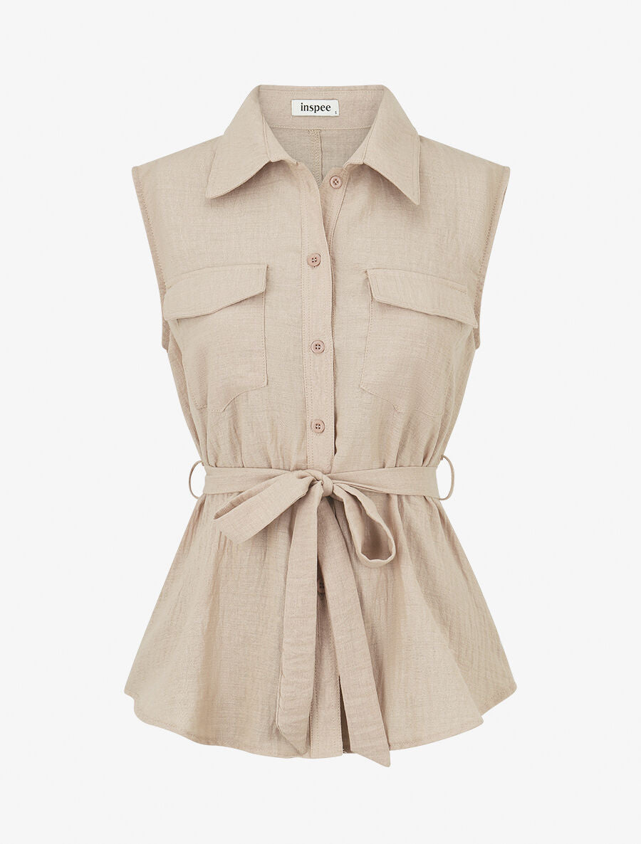 Ensemble top sans manches et pantalon - Beige - 2