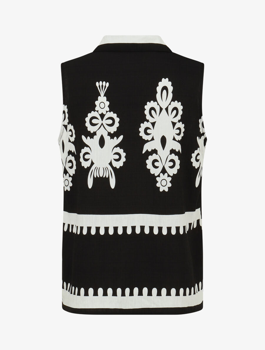 Ensemble top sans manches et pantalon imprimé ikat - Noir - 3