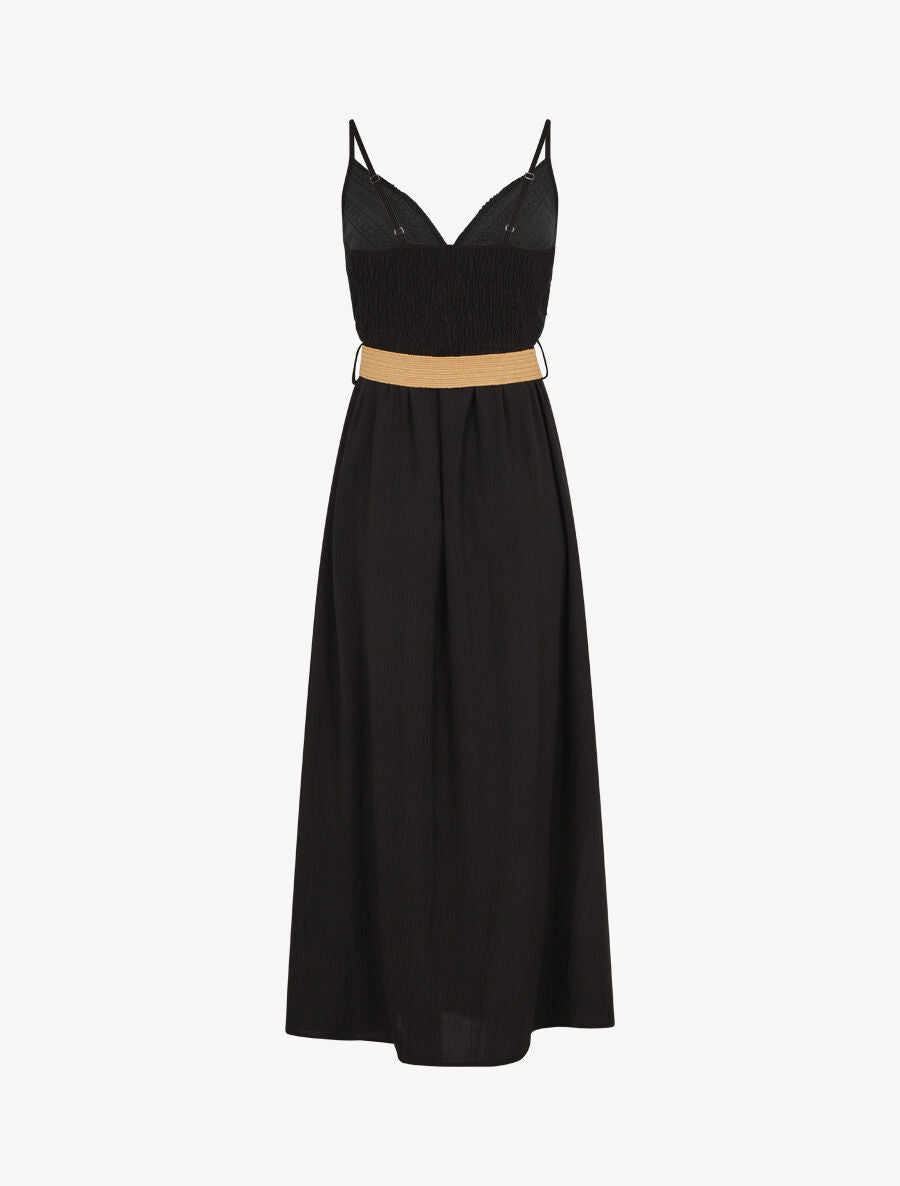 Robe longue à bretelles et décolleté en crochet - Noir - 2