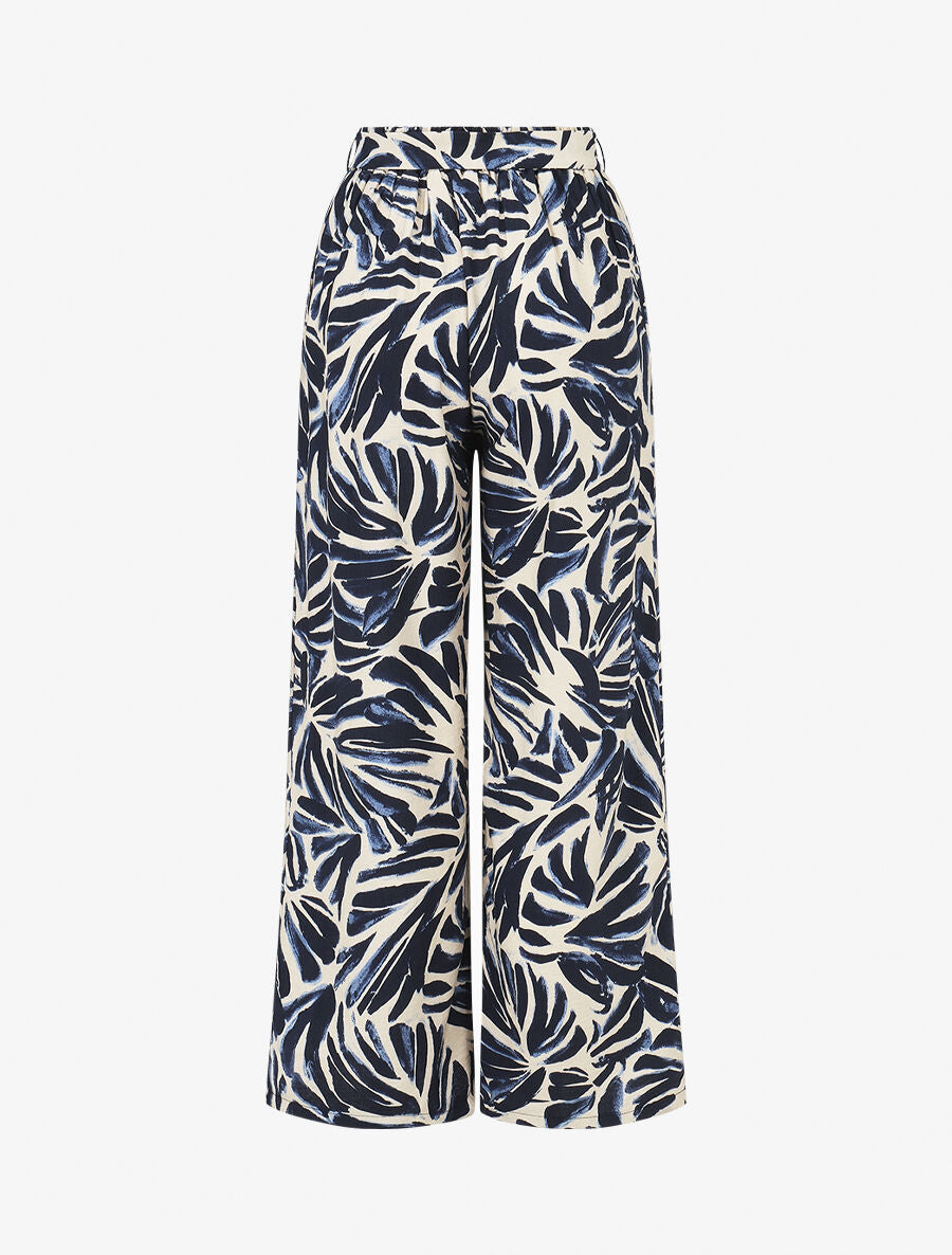 Pantalon imprimé abstrait à taille haute élastiquée - Marine - 2