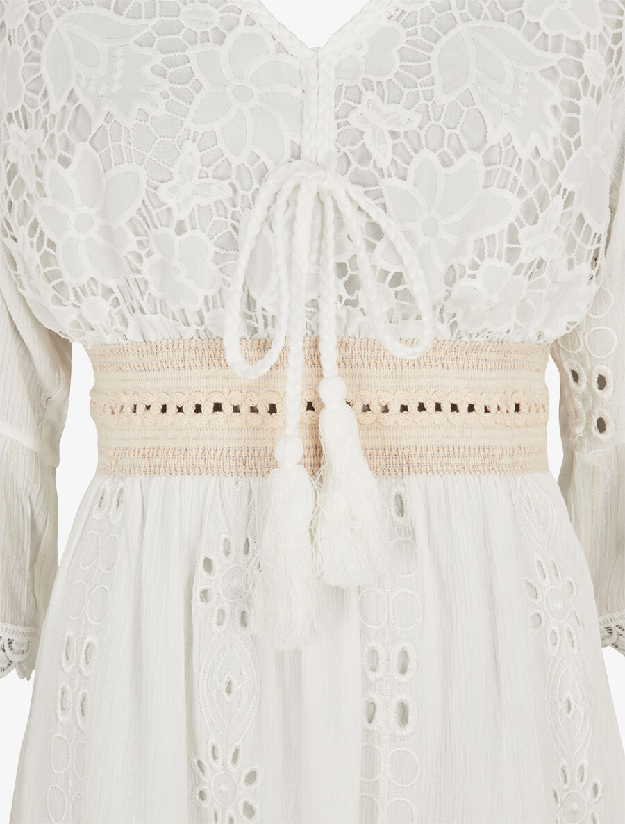 Robe bohème à dentelle fleurie - Blanc - 3