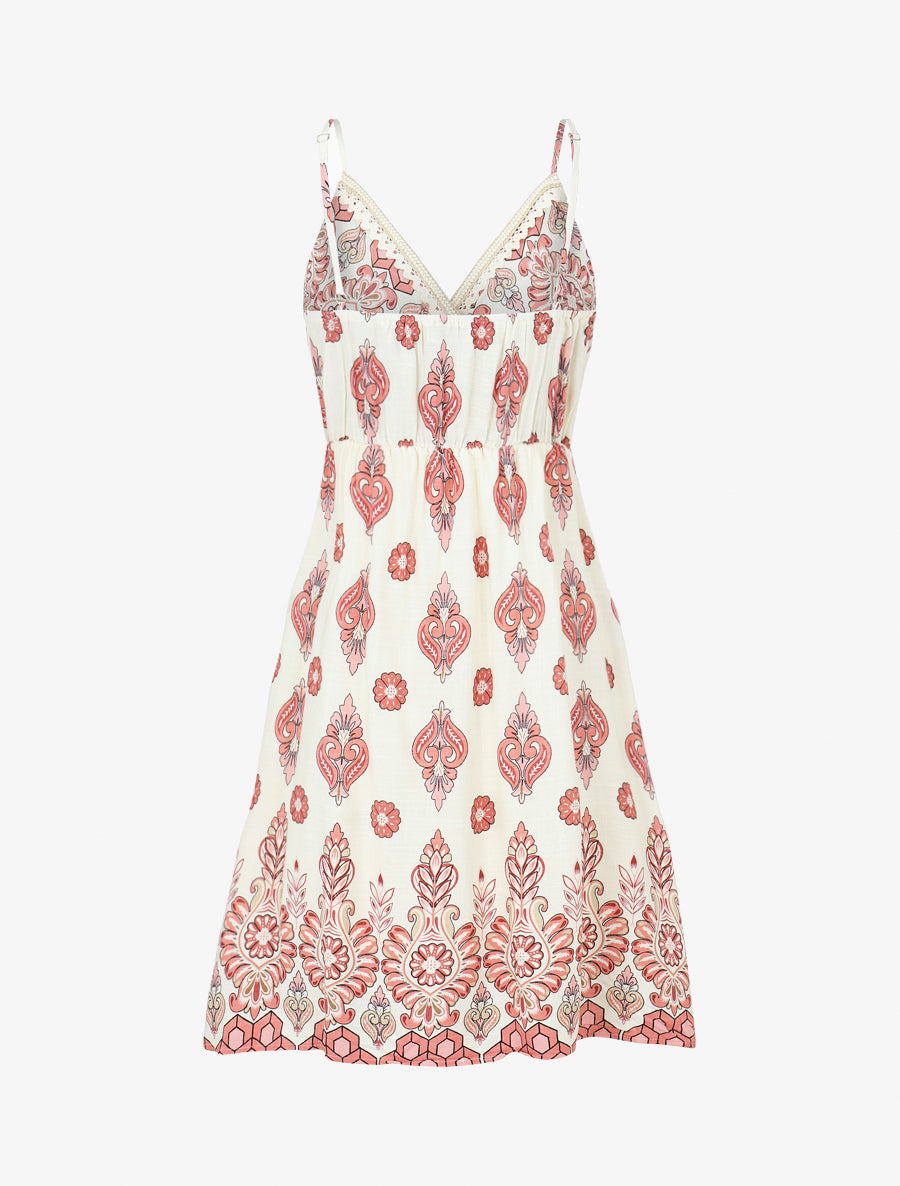 Robe mi-longue à bretelles imprimé floral - Rose - 2