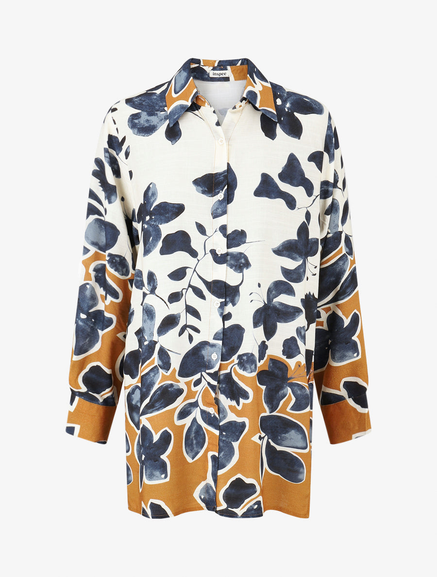 Chemise ample manches longues imprimé floral - Marine - 1