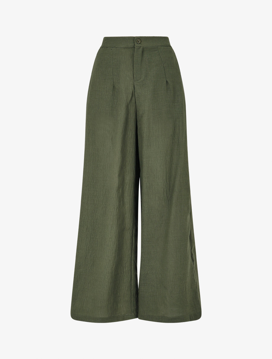 Pantalon fluide effet froissé - Kaki - 1