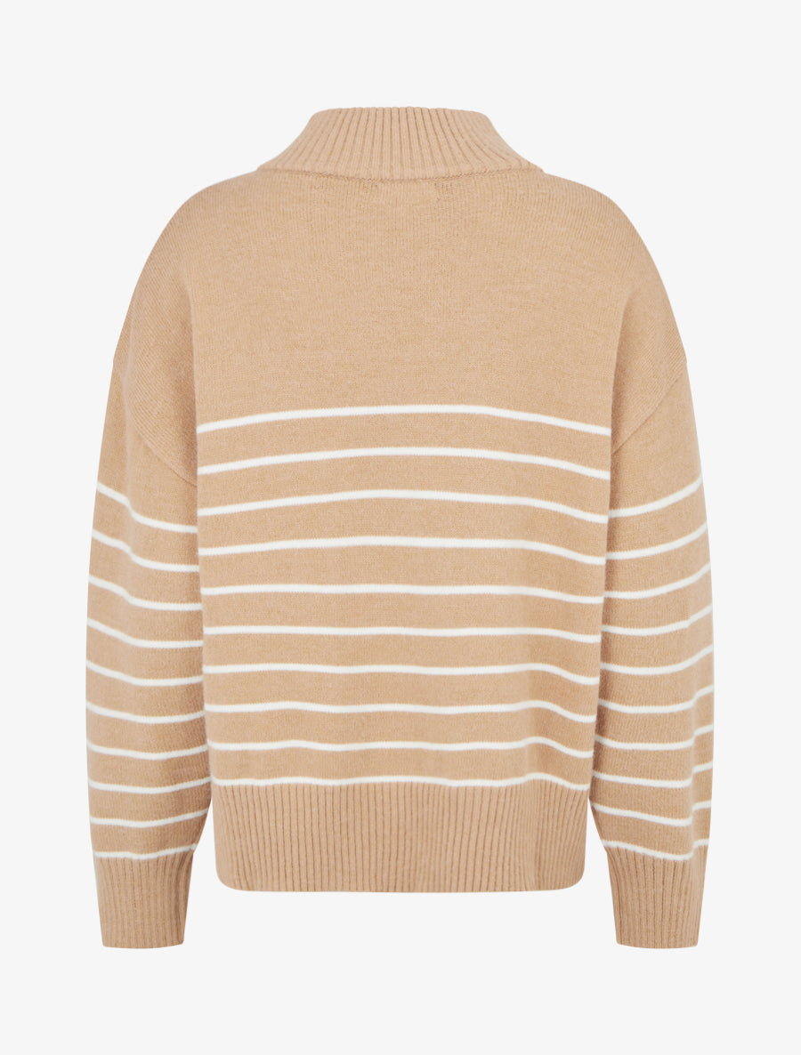 Pull rayé à col zippé - Beige - 2