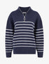 Pull rayé à col zippé - Marine - 1