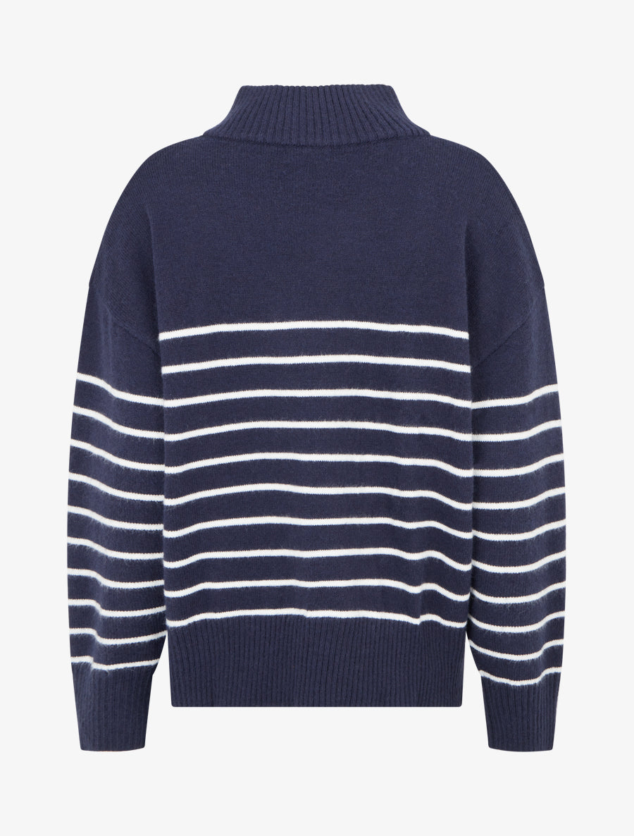Pull rayé à col zippé - Marine - 2