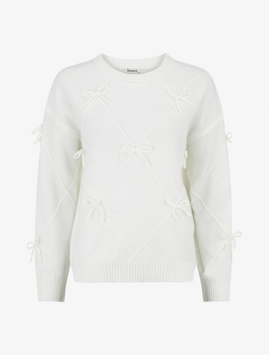 Pull uni à nœuds décoratifs - Blanc - 1