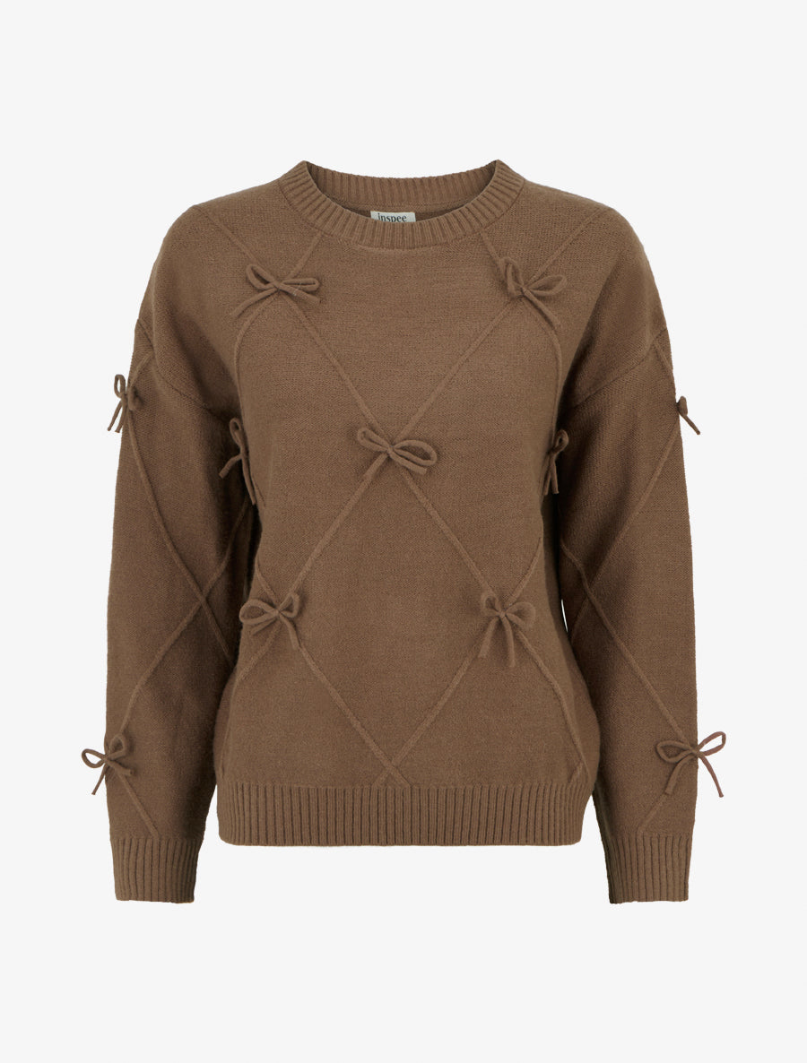 Pull uni à nœuds décoratifs - Marron - 1