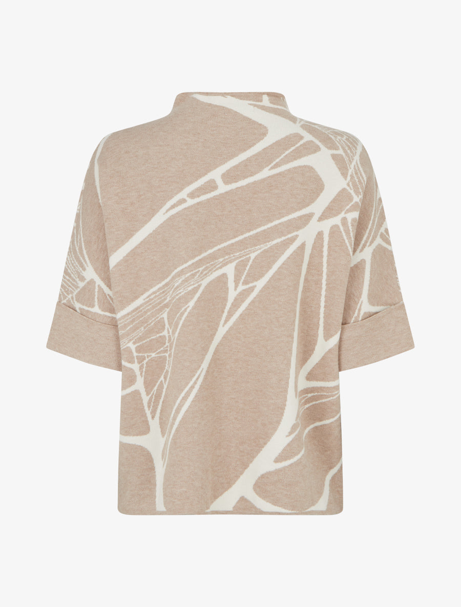 Pull ample graphique à col montant et manches courtes - Taupe clair - 2