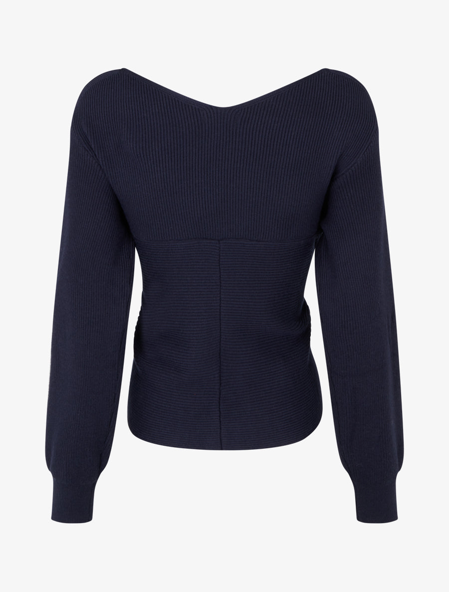 Maglia a coste unita con scollo a cuore. - Marina