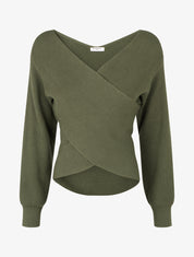 Maglia a coste unita con scollo a cuore. - Cachi