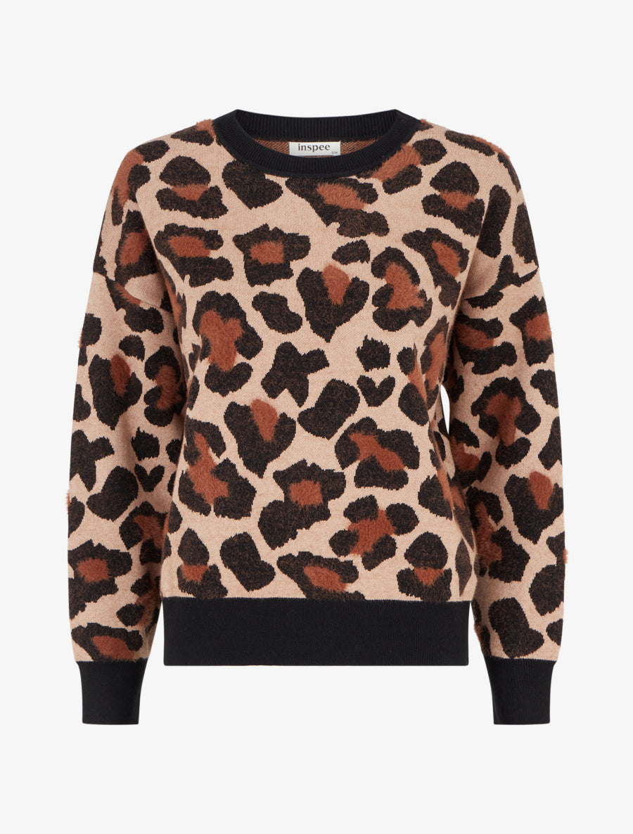Pull à imprimé léopard - Camel - 1