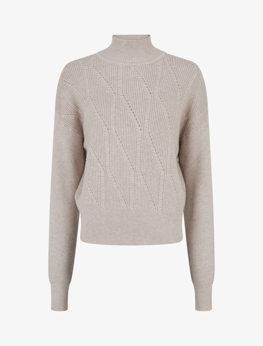 Pull uni à col montant - Taupe - 1