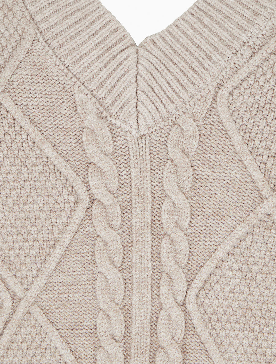 Pull sans manches droit à col V - Taupe clair - 3