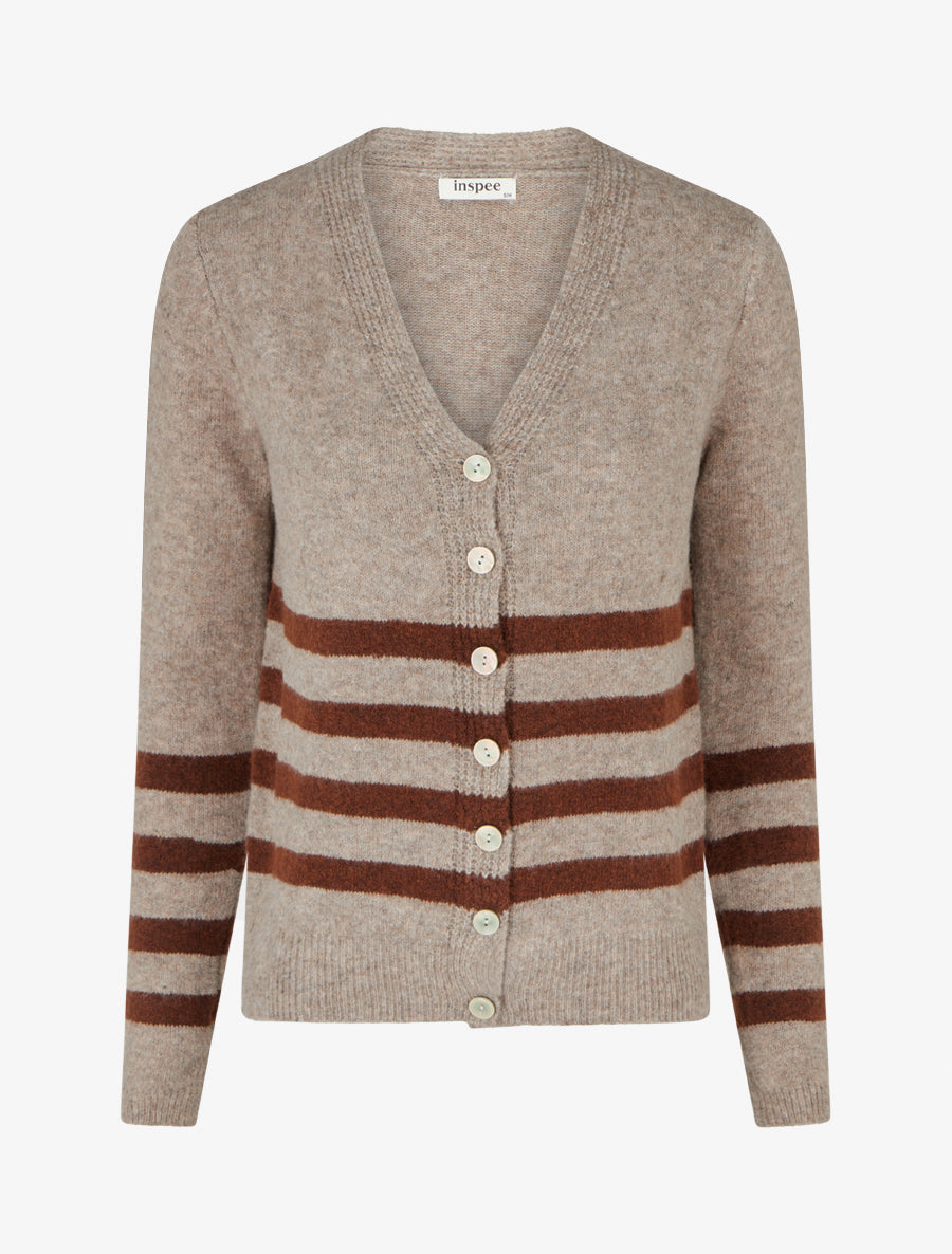 Gilet rayé droit à col V - Taupe - 1