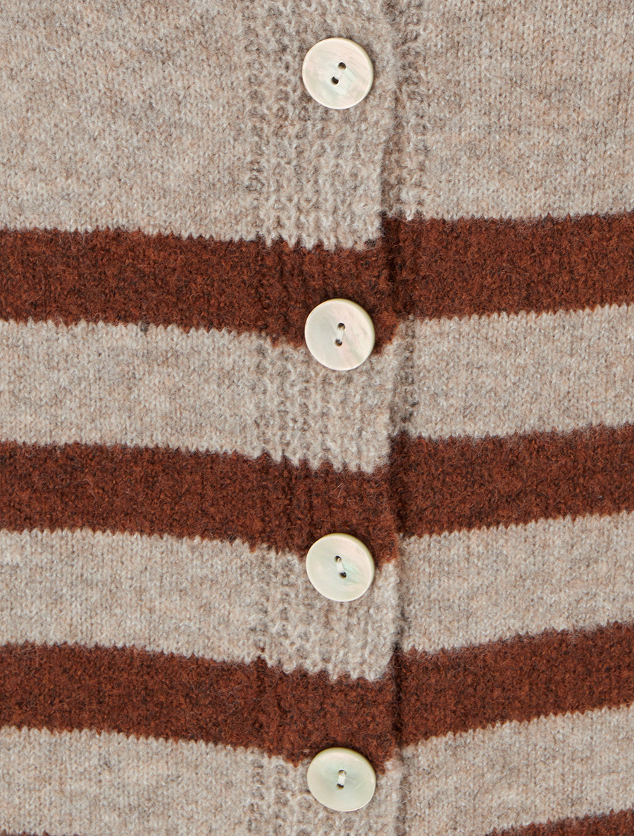 Gilet rayé droit à col V - Taupe - 3