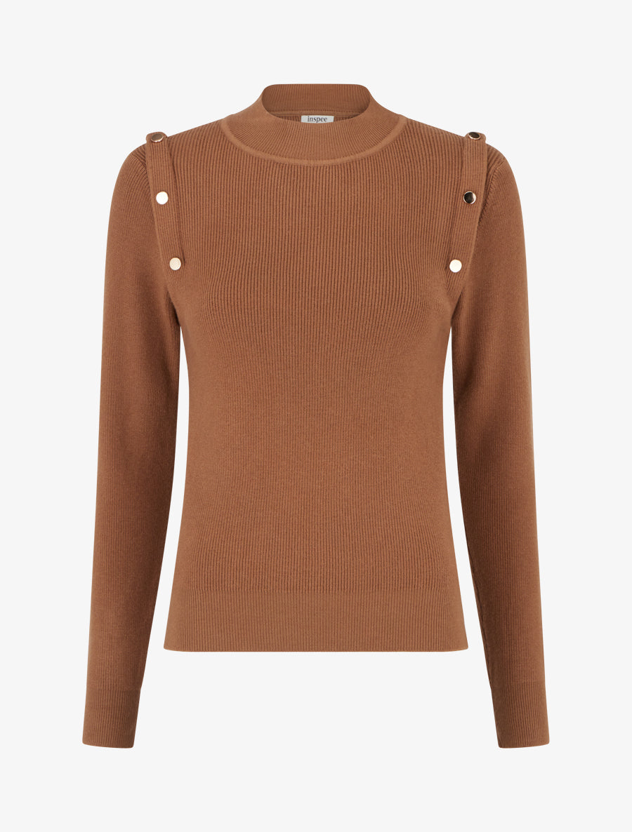 Pull uni à boutons décoratifs - Camel - 1