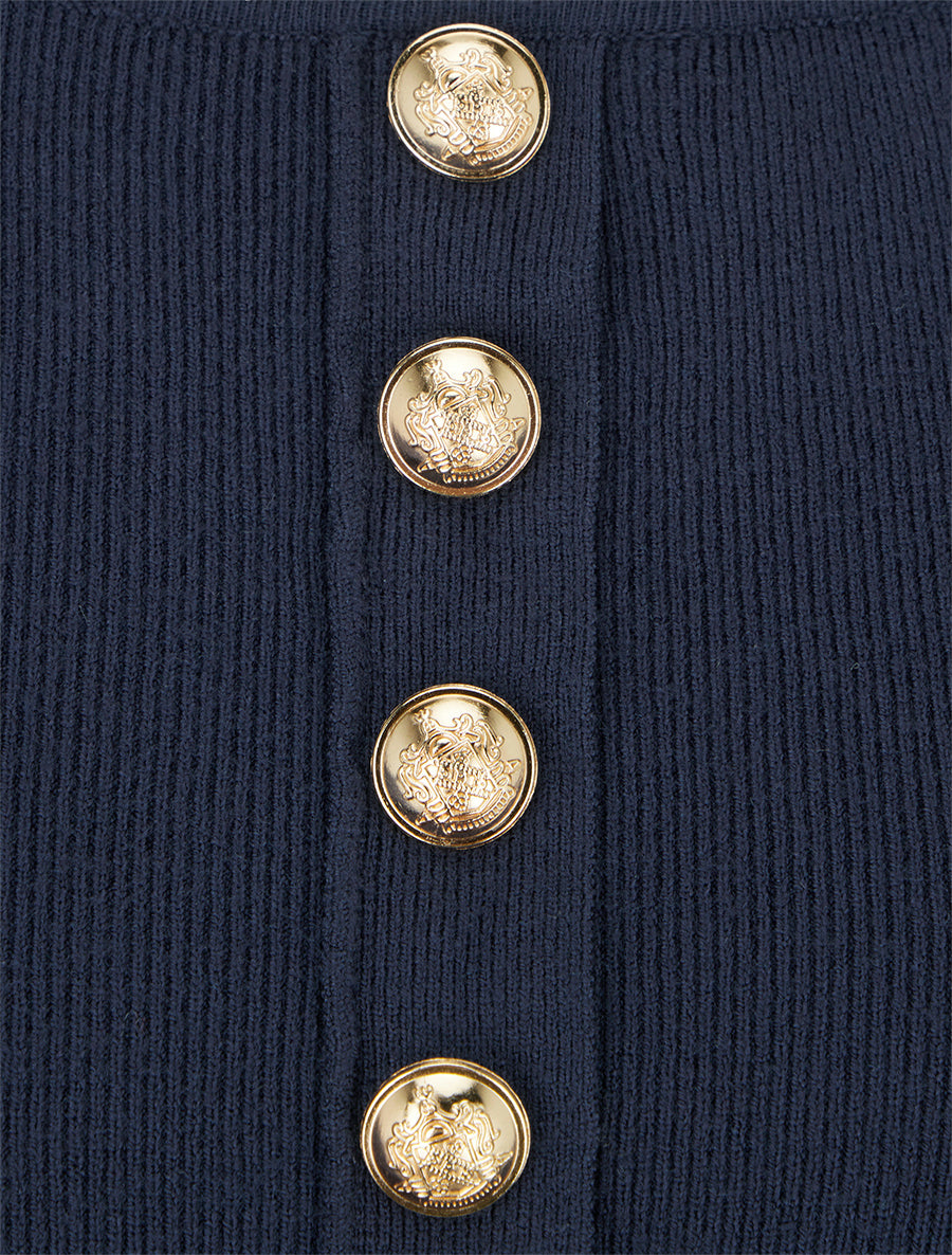 Pull fin à col rond et boutons décoratifs - Marine - 3