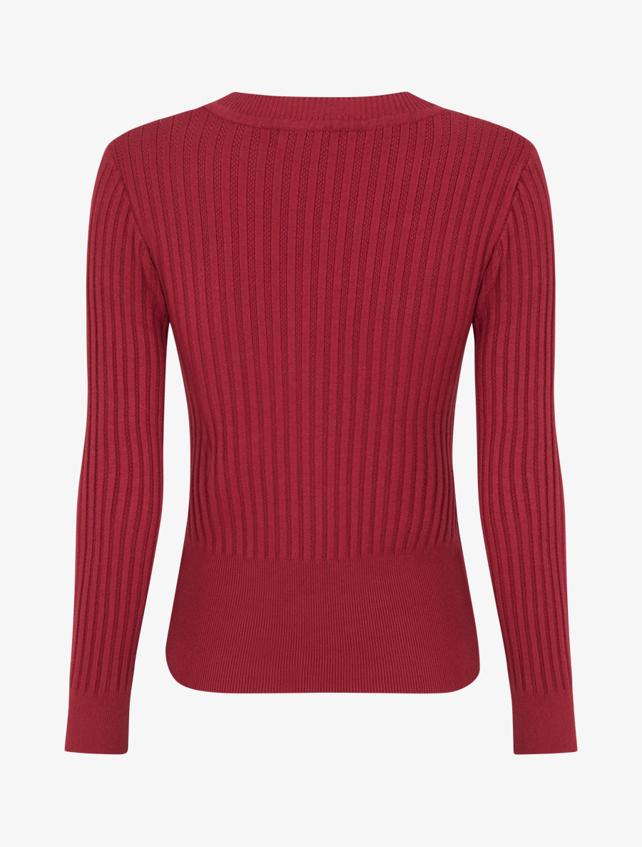 Pull à col V et boutons décoratifs strassés - Bordeaux - 2