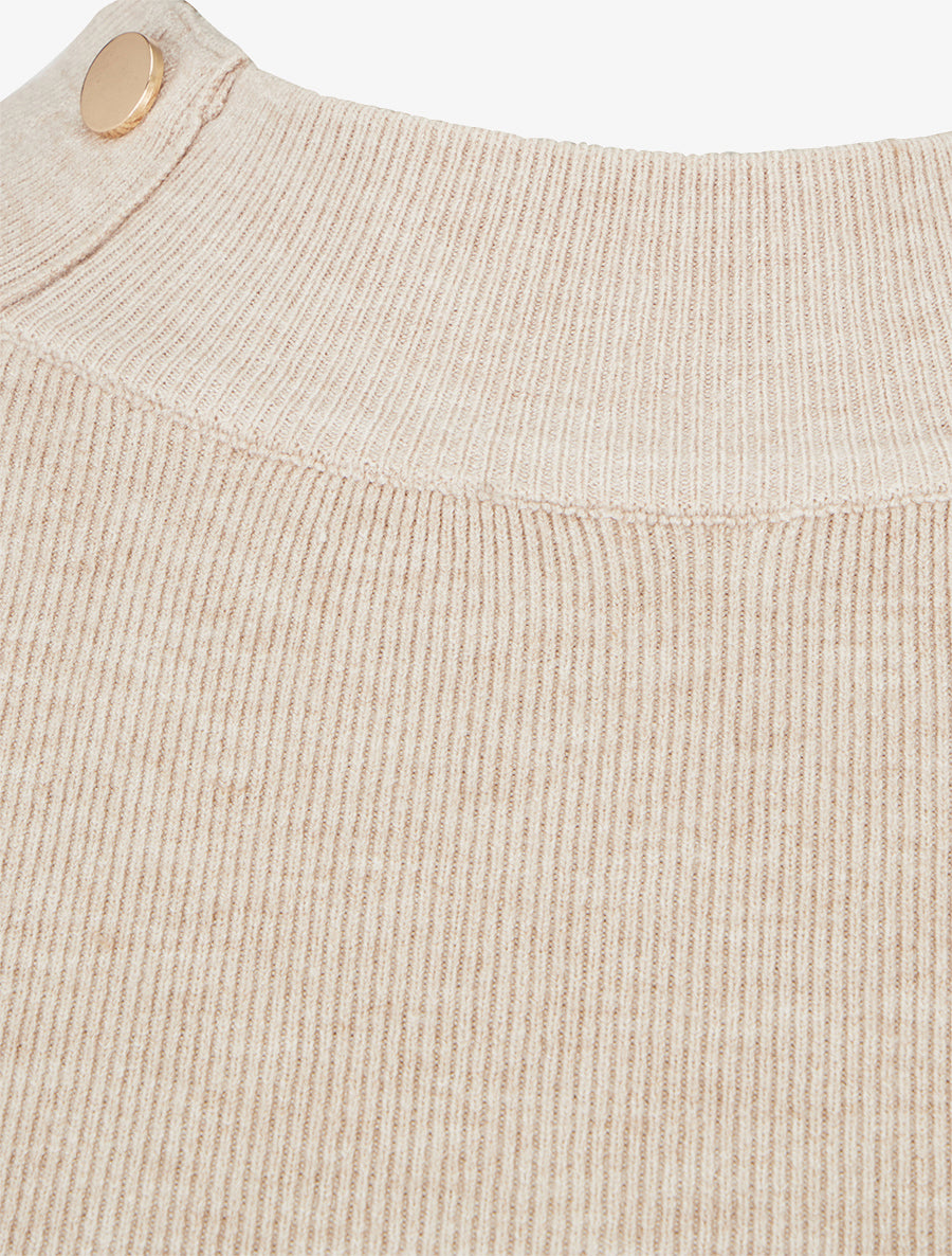 Pull côtelé ajusté à boutons dorés - Beige - 3