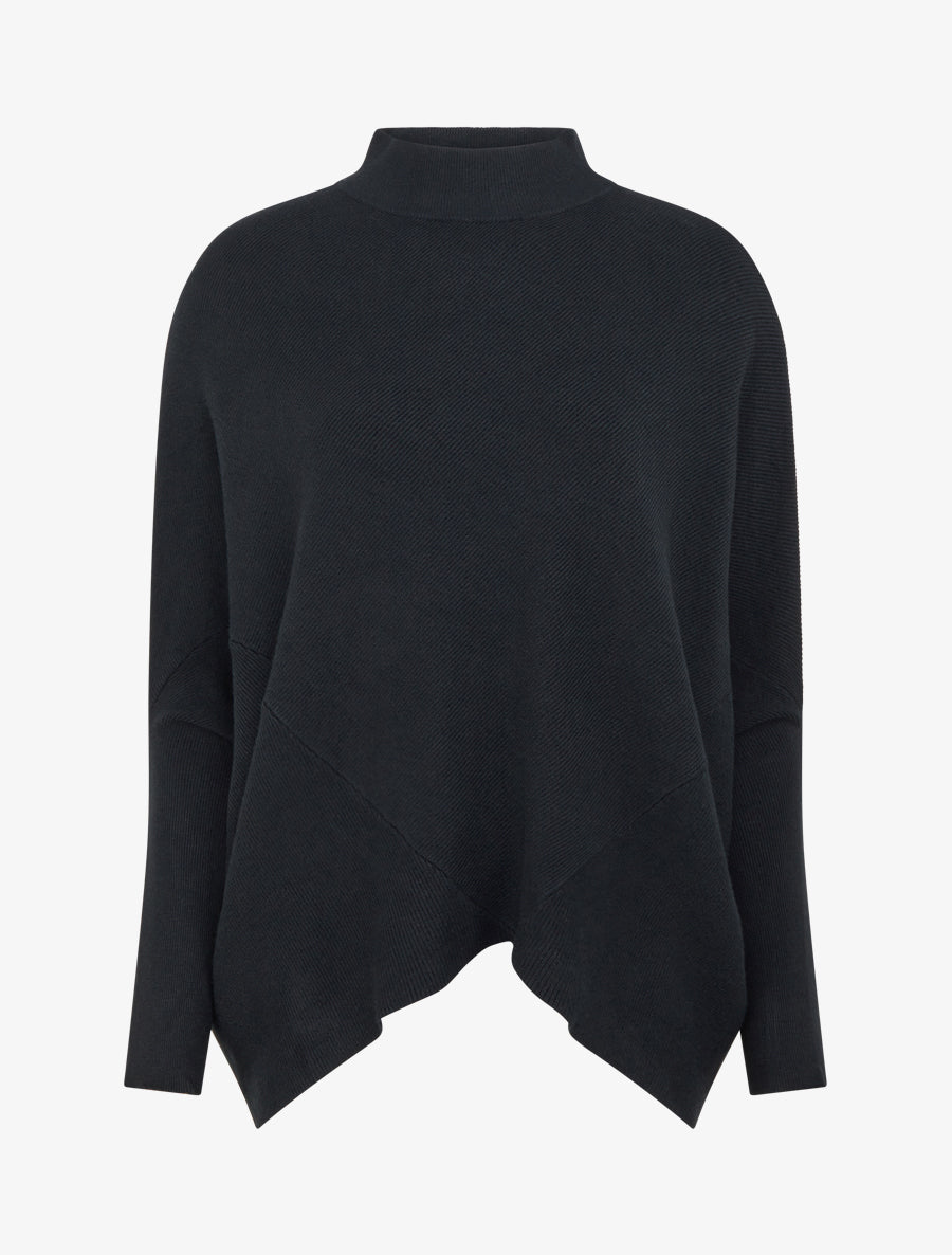 Poncho asymétrique à manches longues - Noir - 1