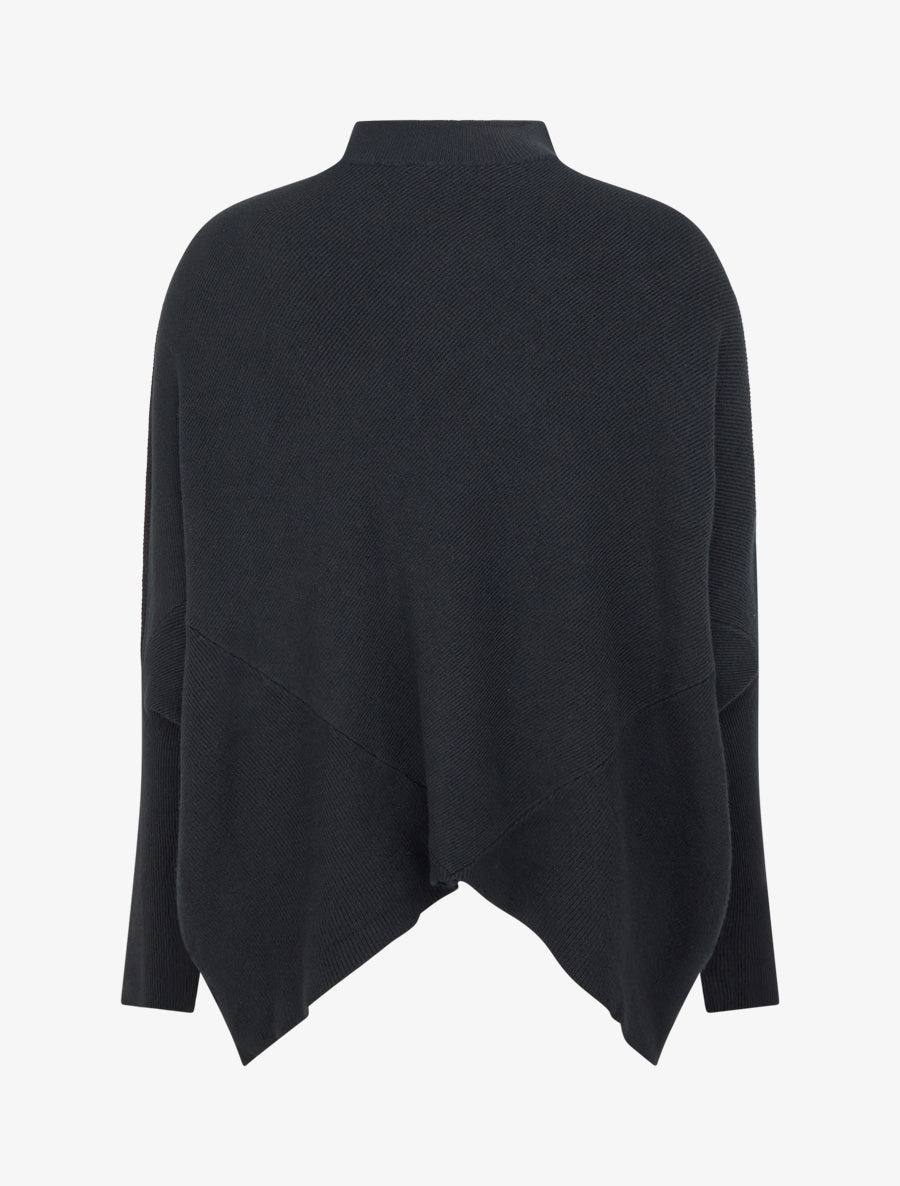 Poncho asymétrique à manches longues - Noir - 2