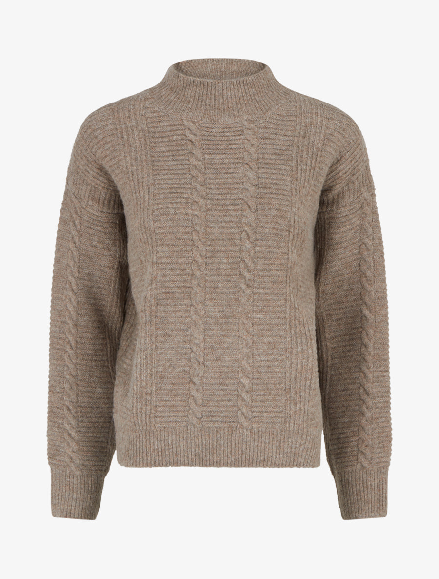 Pull uni texturé en maille - Taupe - 1