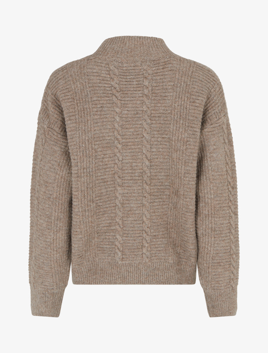 Pull uni texturé en maille - Taupe - 2