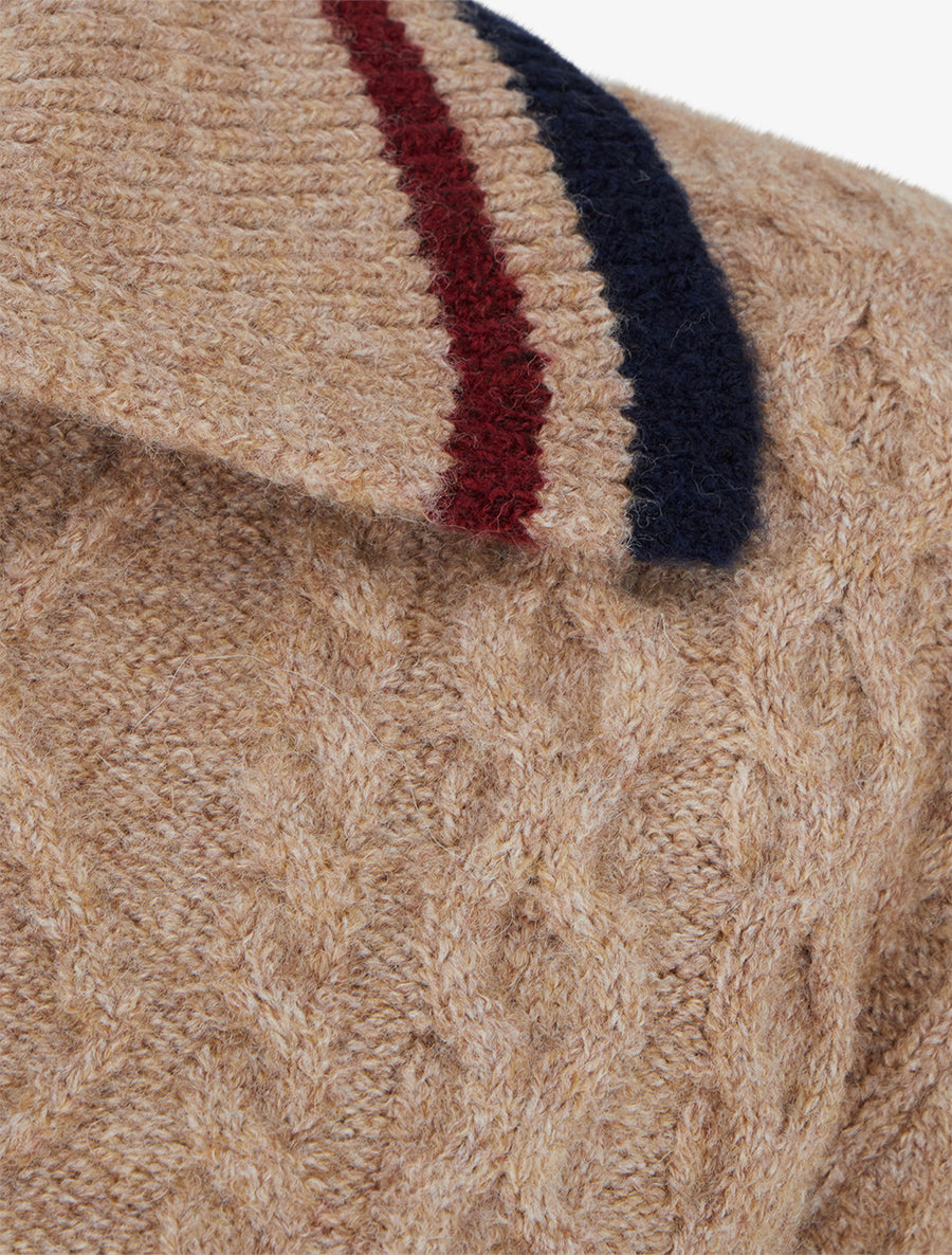 Pull texturé en maille à col V - Camel - 3