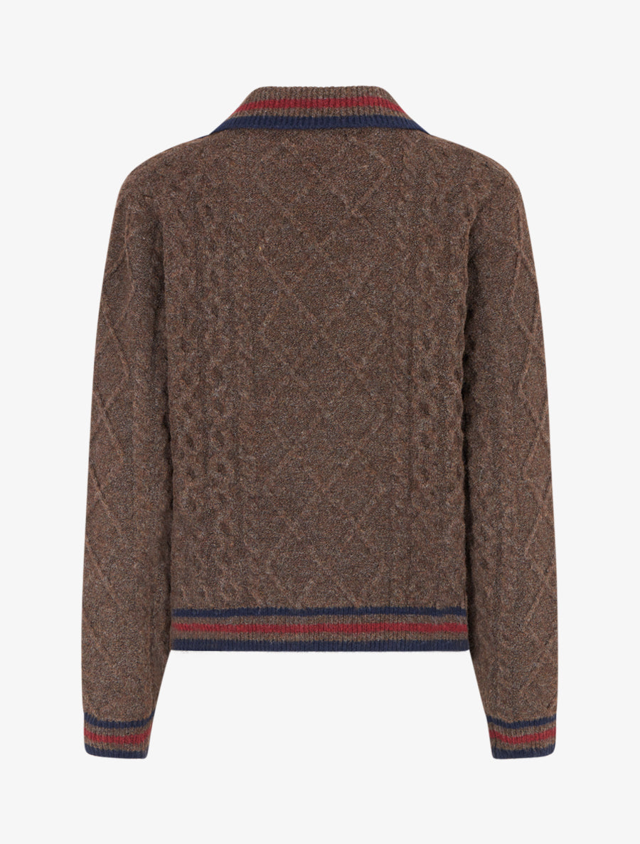 Pull texturé en maille à col V - Marron - 2