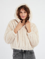 Cappotto corto in pelliccia sintetica - Ecrù