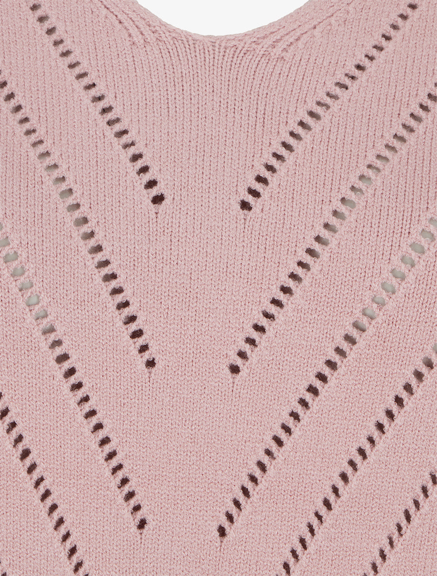 Pull uni ajouré à col V - Rose - 3