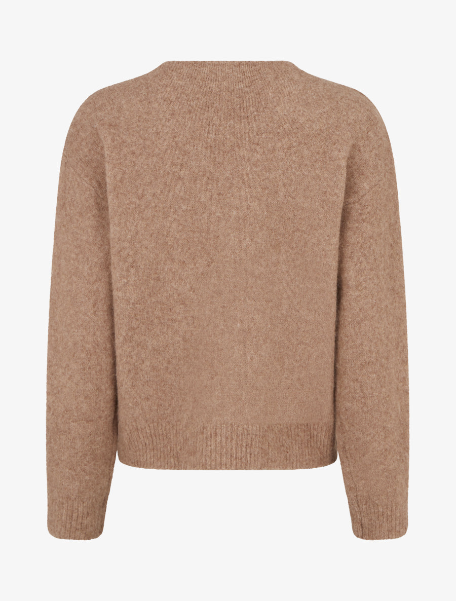 Pull duveteux à fleurs brodées - Camel - 2