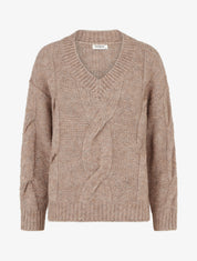 Pull droit en maille épaisse torsadée - Taupe - 1