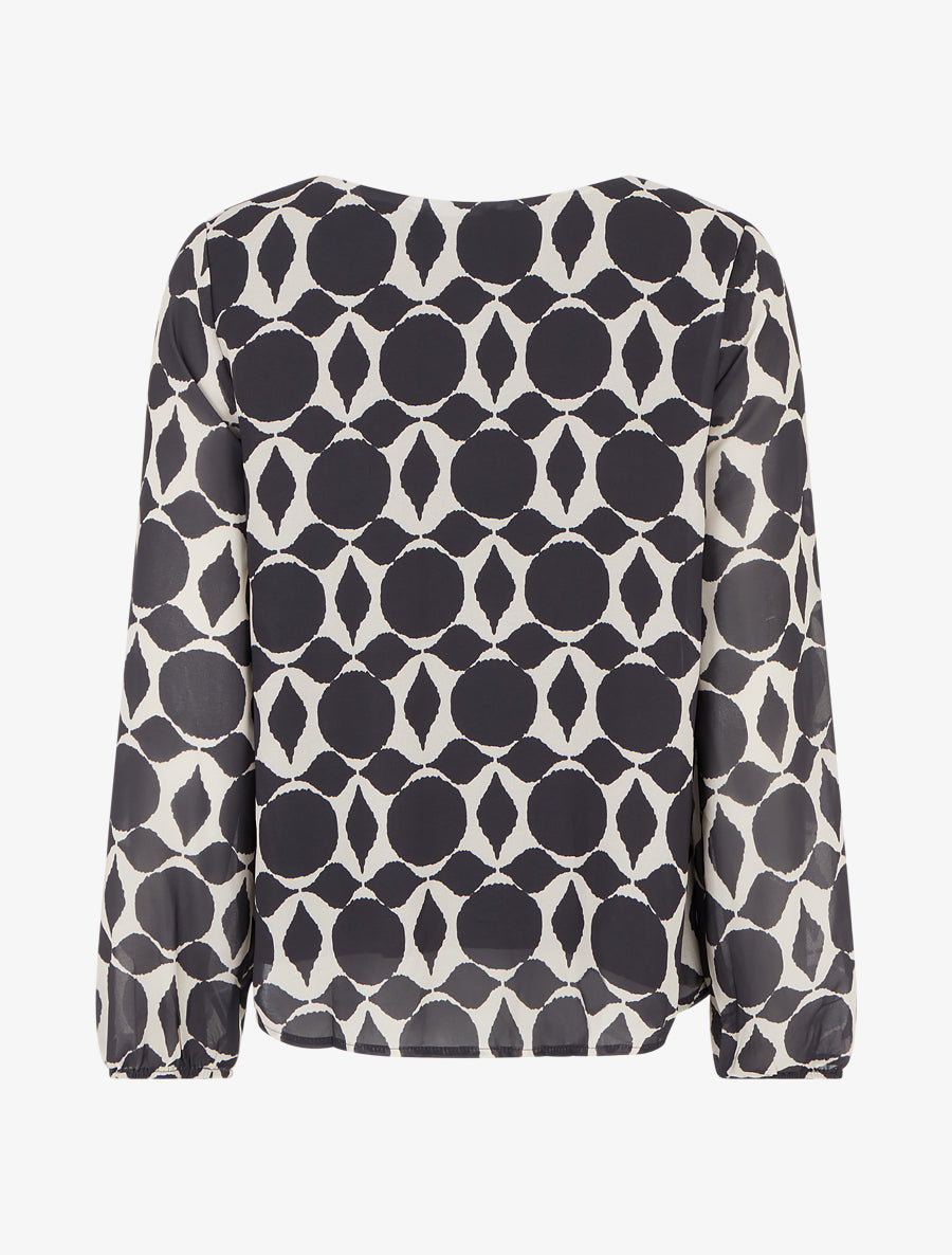 Blouse imprimé graphique à manches longues - Noir - 2