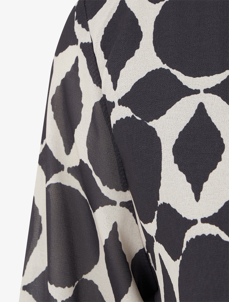 Blouse imprimé graphique à manches longues - Noir - 3
