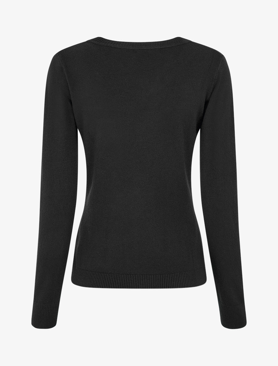 Pull fin uni à col V - Noir - 2